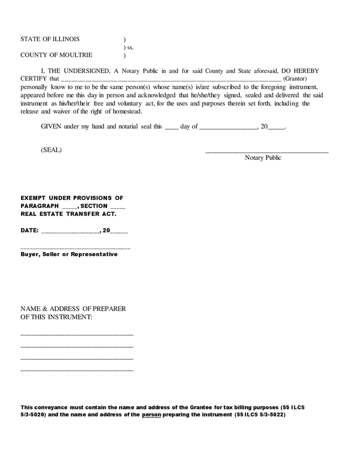 Quit claim deed (Illinois) in Word and Pdf formats - page 2 of 2