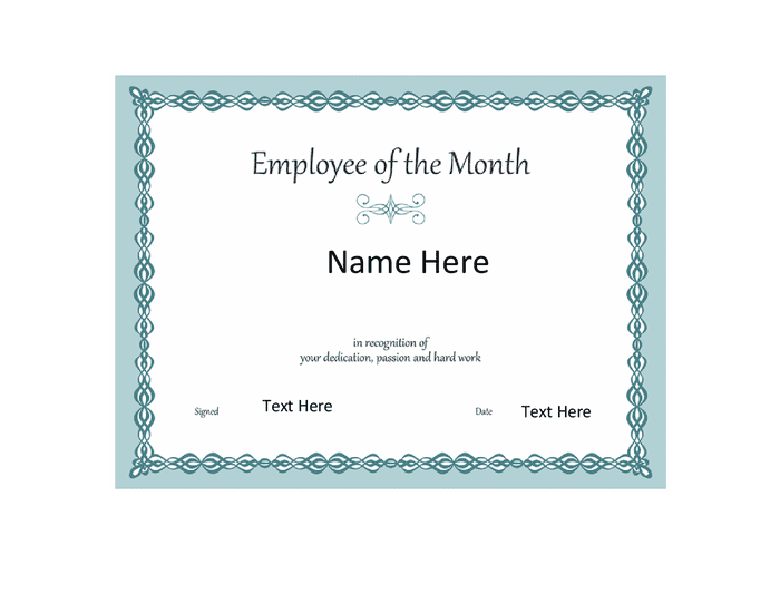 Employee of the month certificate template in Word and Pdf formats