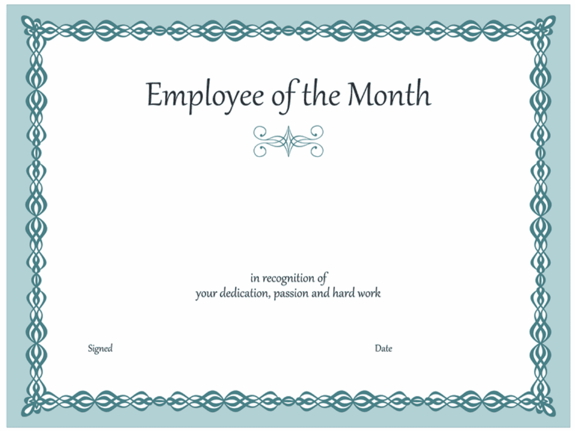 Employee of the month certificate template in Word and Pdf formats