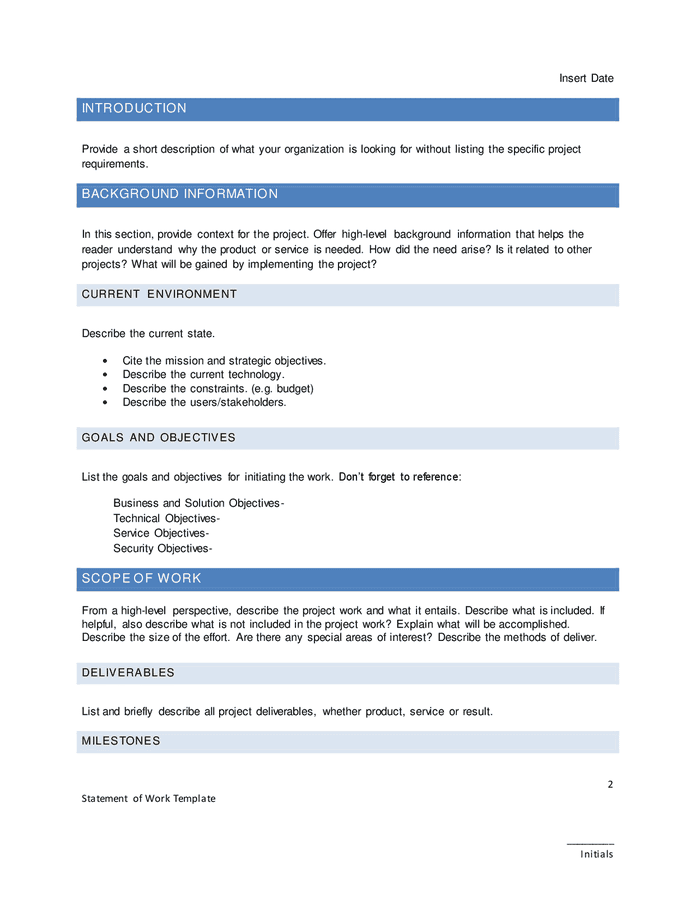 Statement of work template in Word and Pdf formats - page 3 of 6