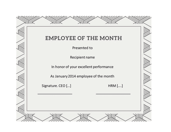 Employee of the month certificate in Word and Pdf formats