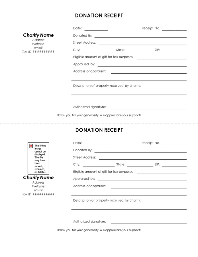 Donation receipt in Word and Pdf formats