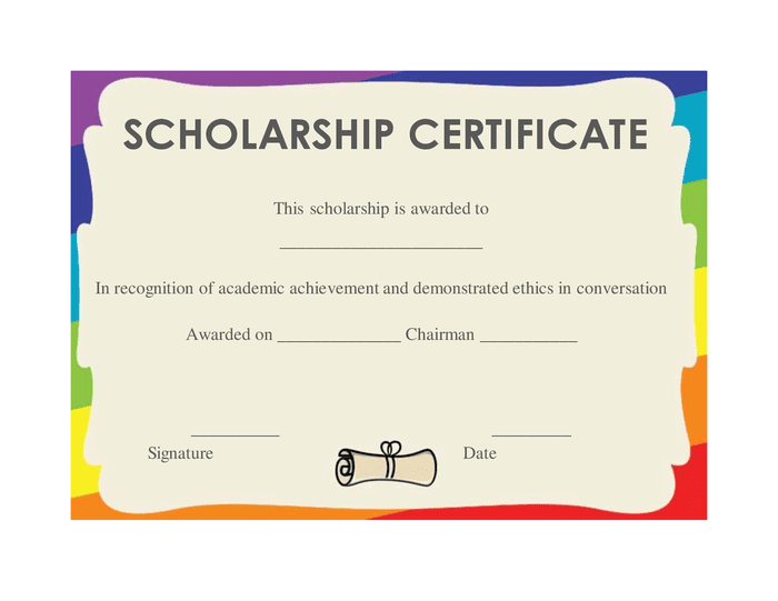 Scholarship certificate in Word and Pdf formats