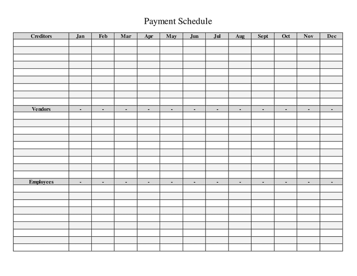 Payment schedule template in Word and Pdf formats