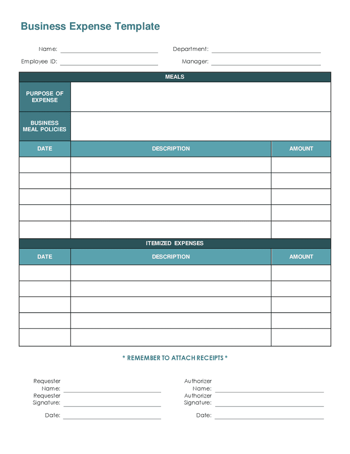 Business expense template in Word and Pdf formats