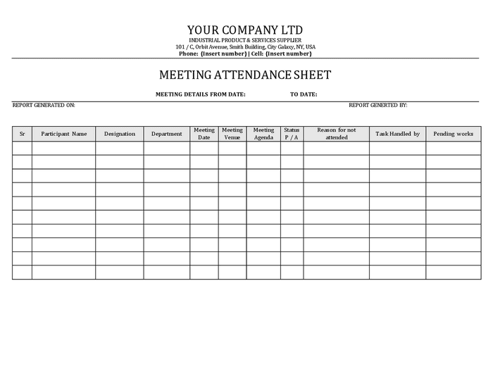 Meeting attendance sheet in Word and Pdf formats