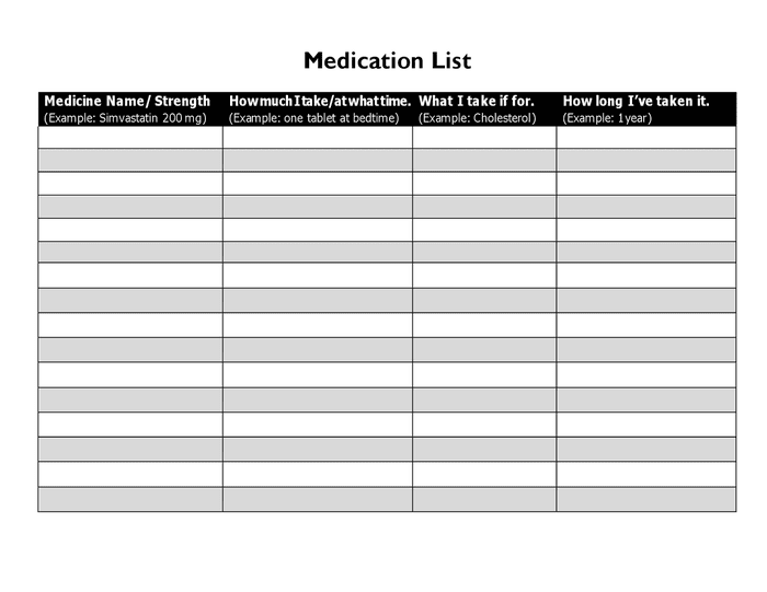 Medication calendar in Word and Pdf formats - page 2 of 2