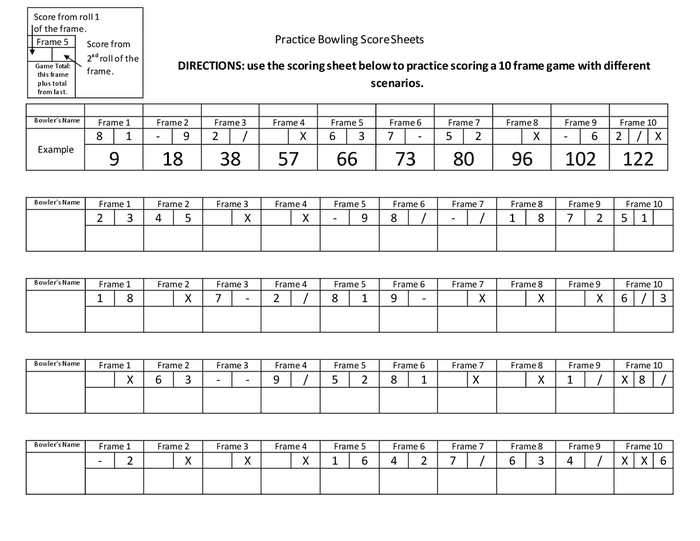 Practice bowling score sheets in Word and Pdf formats