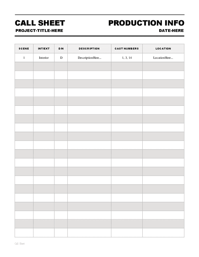 Call sheet template in Word and Pdf formats - page 2 of 5