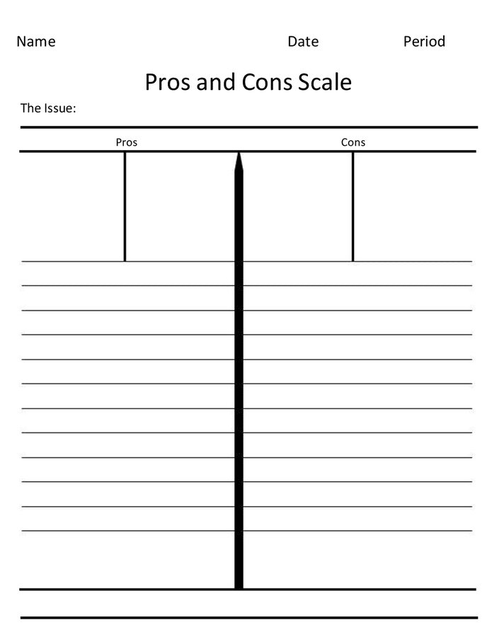 Pros and cons scale in Word and Pdf formats