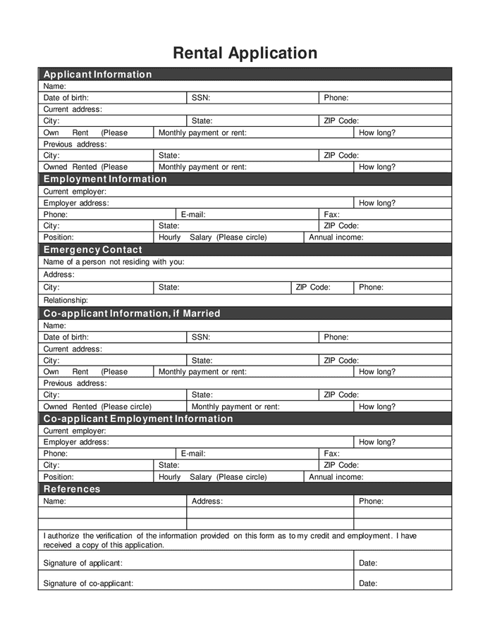 Rental Application Form In Word And Pdf Formats