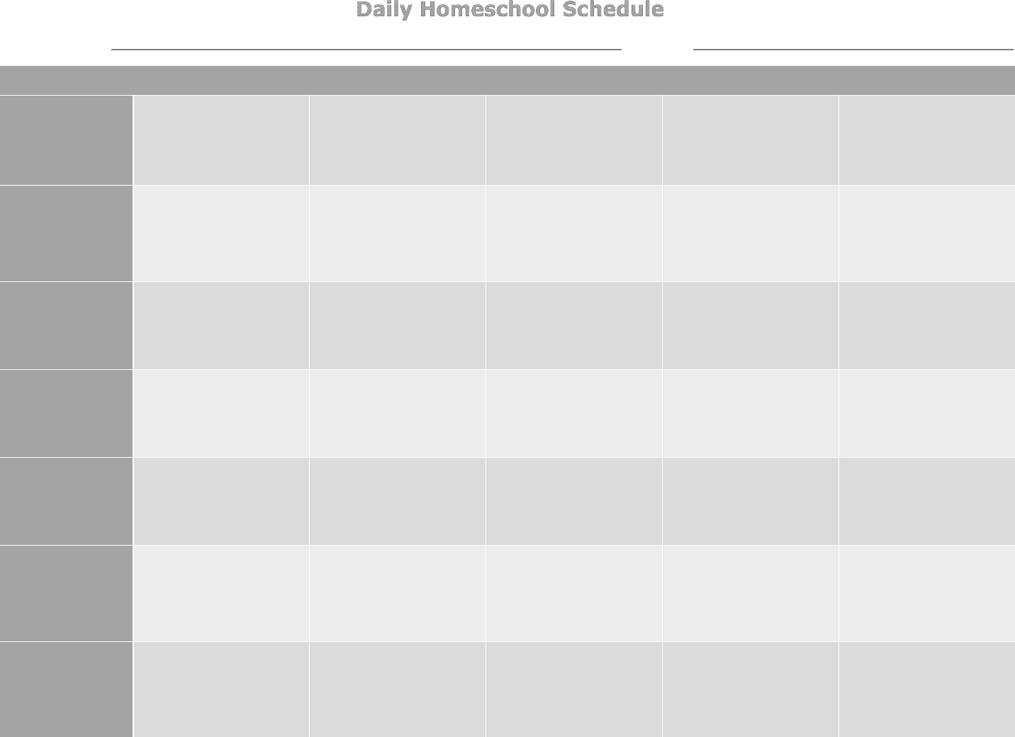 Homeschool schedule template in Word and Pdf formats