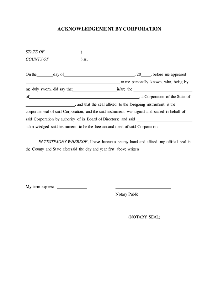 Notarial acknowledgement forms in Word and Pdf formats - page 2 of 5