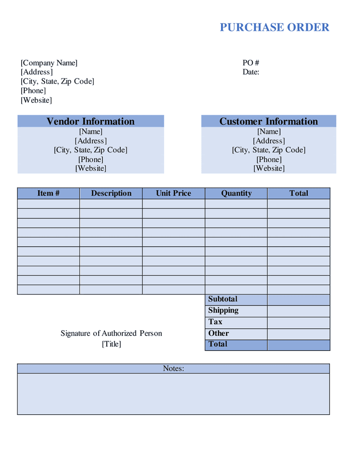 Purchase Order Template - download free documents for PDF, Word and Excel
