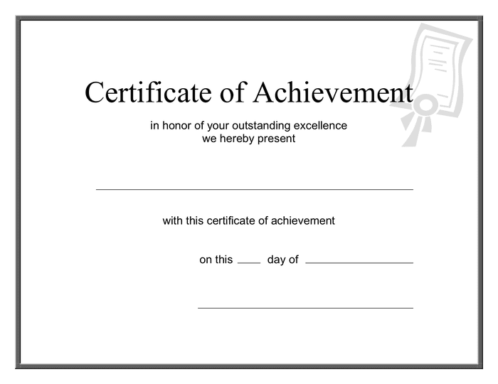 Certificate of Achievement in Word and Pdf formats