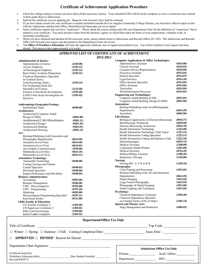 Request For Department Certificate Of Completion In Word And Pdf 