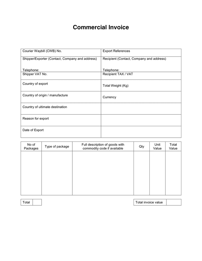 commercial invoice template word doc