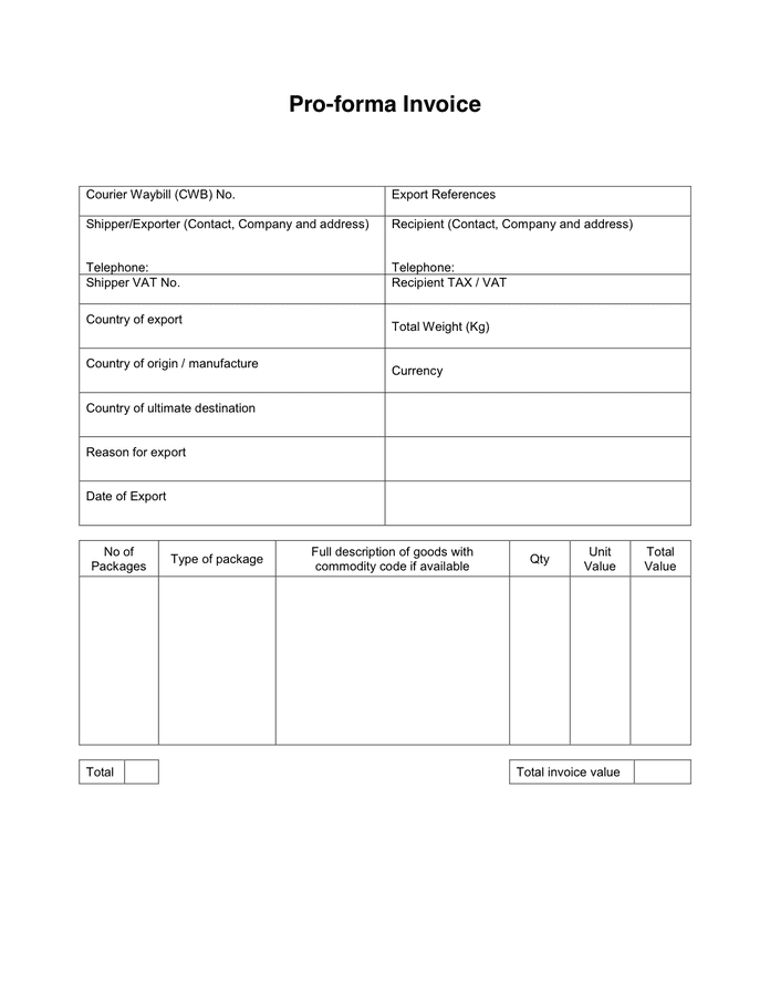 Commercial invoice заполненный образец