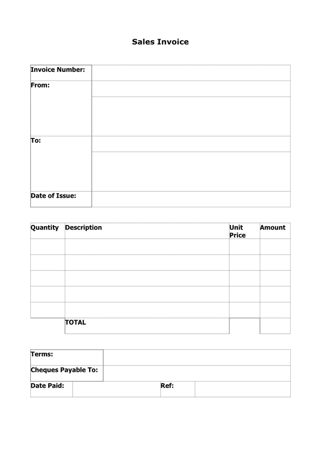 Sales invoice in Word and Pdf formats