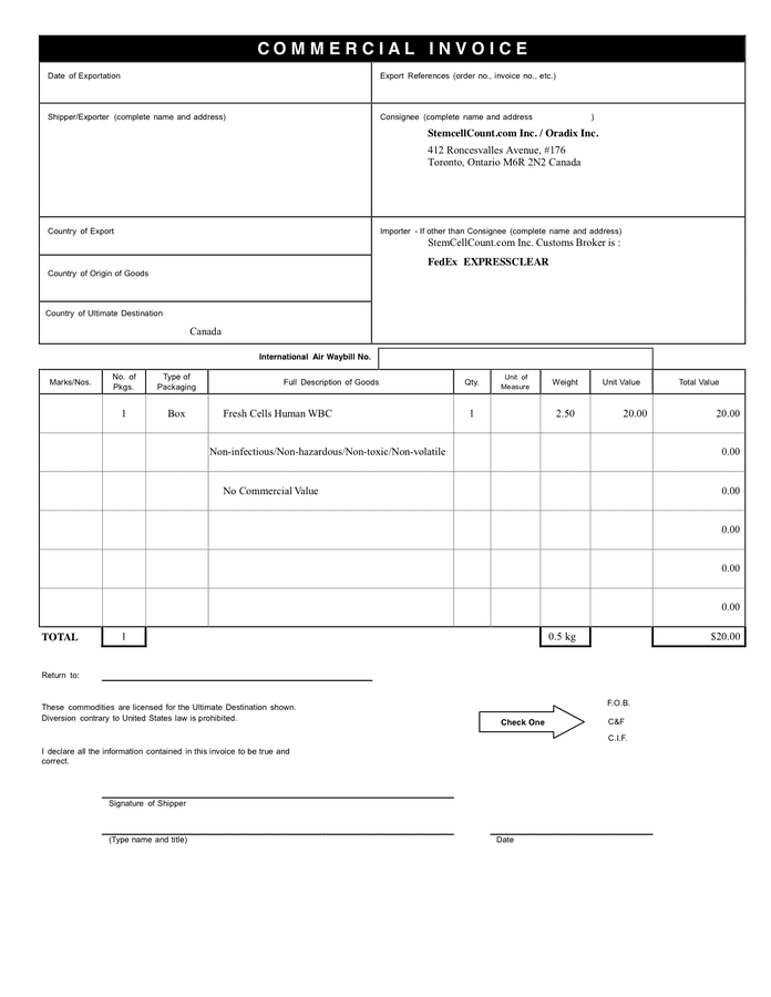 commercial invoices