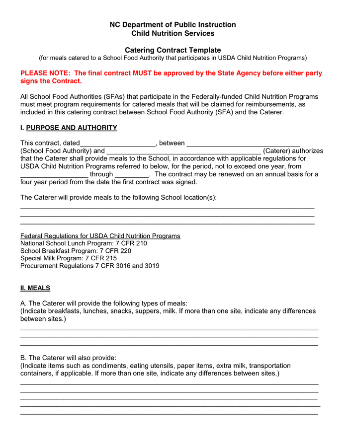 Catering Contract In Word And Pdf Formats