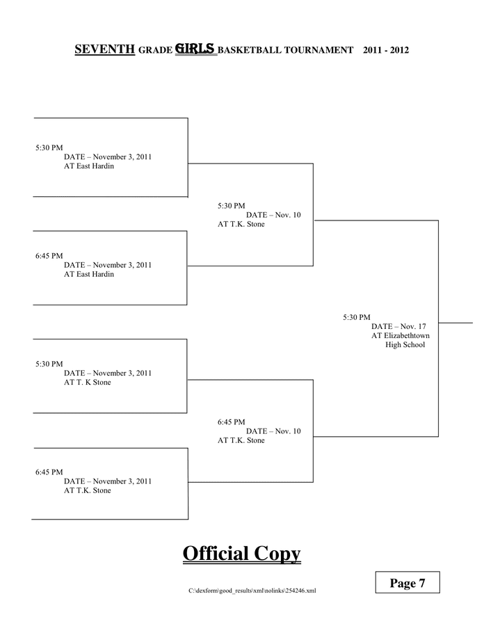 Basketball tournament brackets in Word and Pdf formats