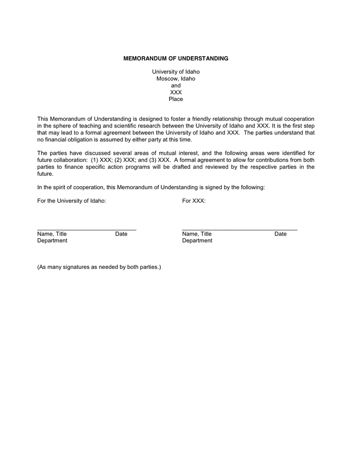 Memorandum Of Understanding Template - Download Free Documents For PDF ...