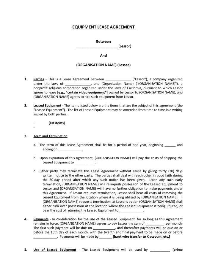 44 Simple Equipment Lease Agreement Templates Templatelab 44 Simple 