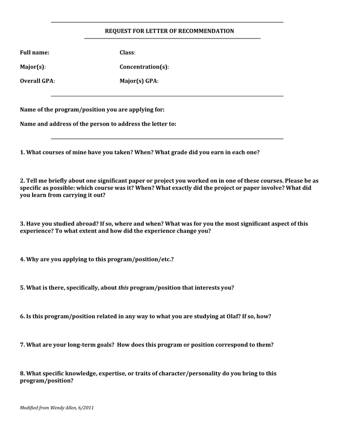 Request for letter of recommendation in Word and Pdf formats