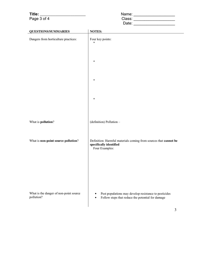 Cornell Notes Template in Word and Pdf formats - page 3 of 4