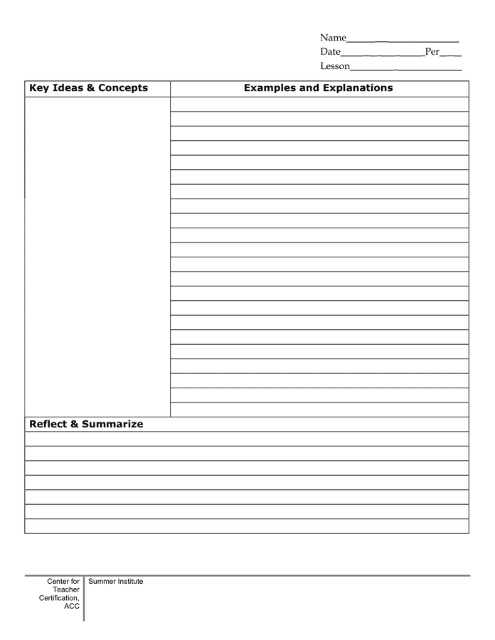 Cornell Notes Template in Word and Pdf formats - page 2 of 4