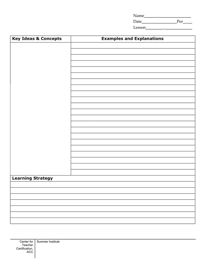 Cornell Notes Template in Word and Pdf formats - page 3 of 4