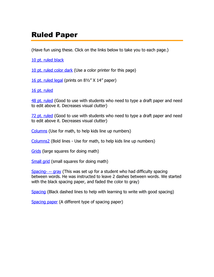 lined paper document in Word and Pdf formats