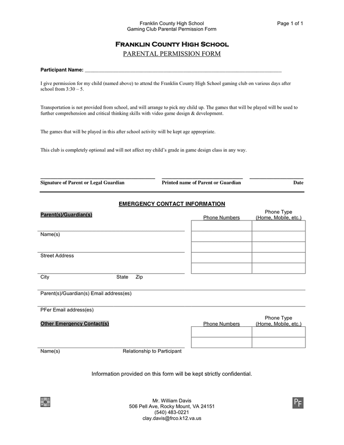 Permission Slip Template download free documents for PDF, Word and Excel