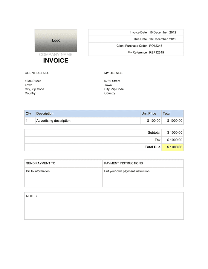 invoice template in word and pdf formats