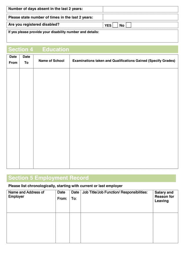 Job Application Form Template in Word and Pdf formats - page 2 of 6