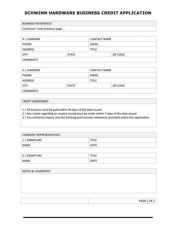 Credit Application Form In Word And Pdf Formats - Page 2 Of 2