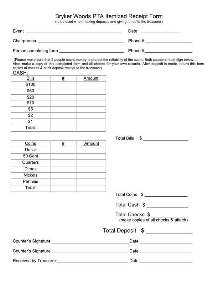 Itemized Receipt Form in Word and Pdf formats