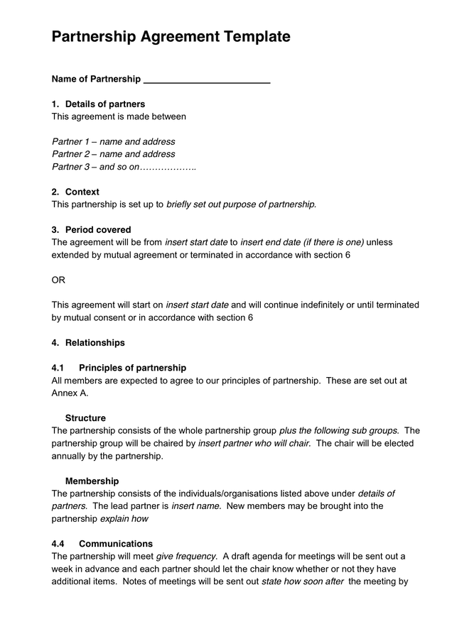 Sample Partnership Agreement download free documents for PDF, Word