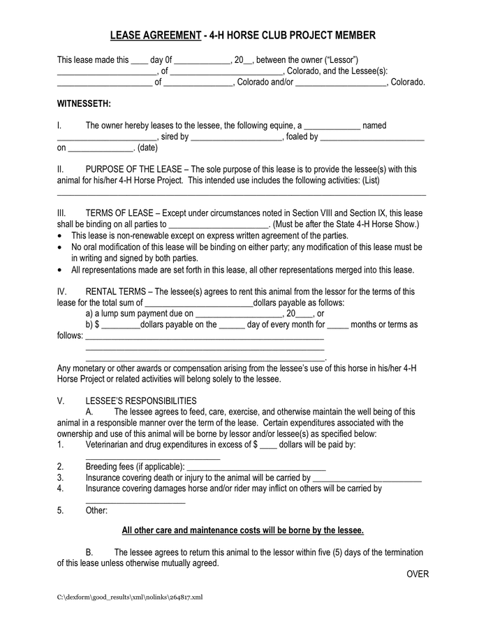 Lease agreement in Word and Pdf formats