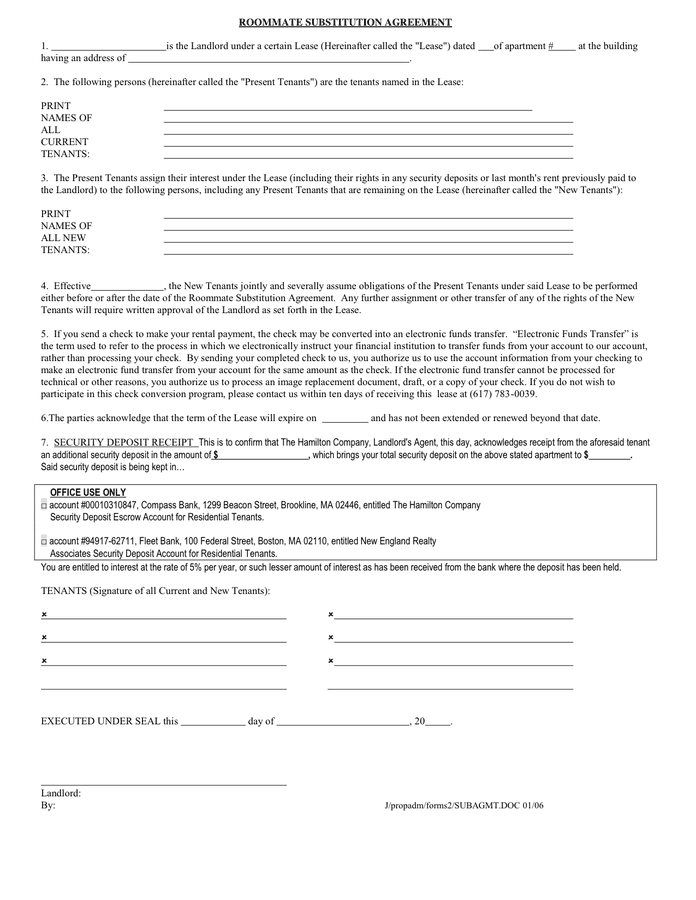 Roommate Change Form in Word and Pdf formats - page 2 of 7