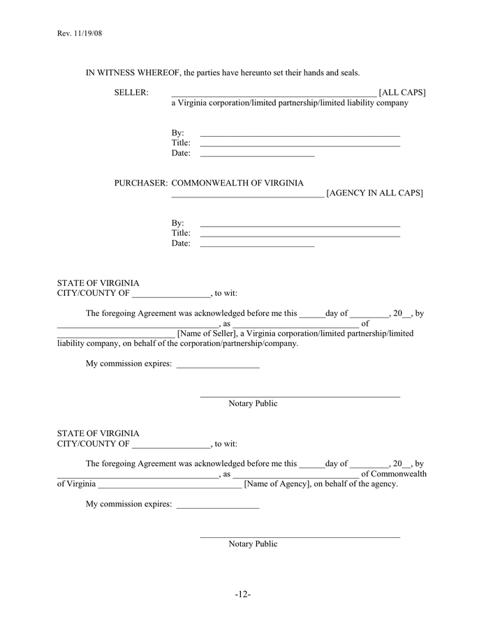 Real Estate Purchase Agreement In Word And Pdf Formats - Page 12 Of 13