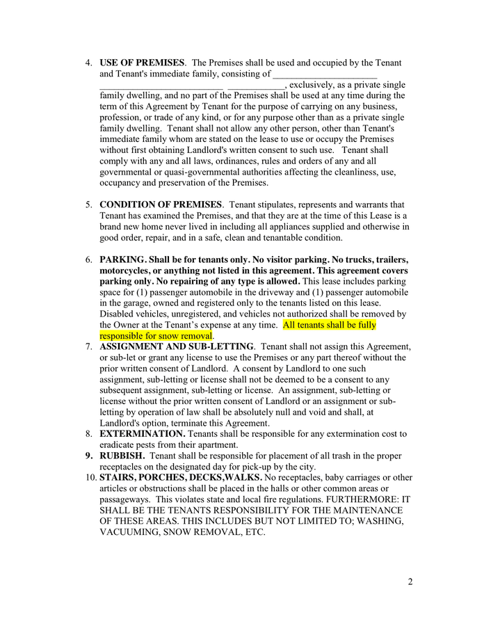 Rhode Island Residential Lease Agreement in Word and Pdf formats page 2 of 9
