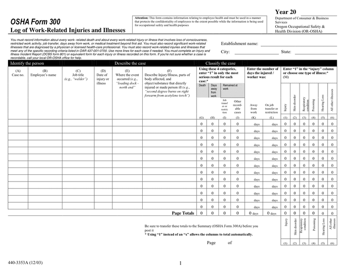 OSHA 300 Form Download Free Documents For PDF Word And Excel