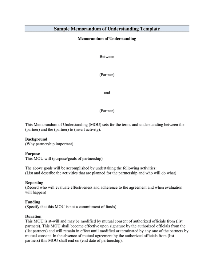 Memorandum Of Understanding Template In Word And Pdf Formats