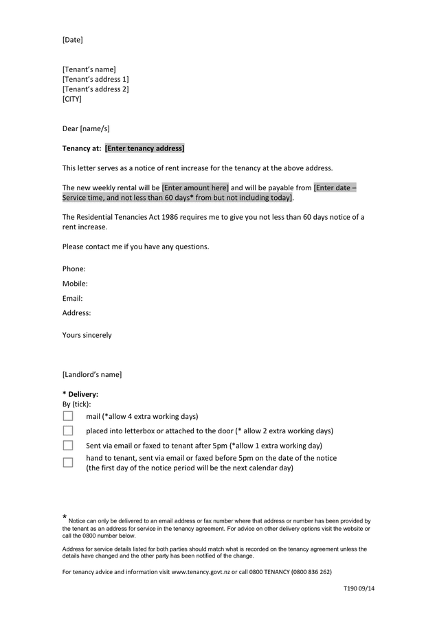 Notice Of Rent Increase In Word And Pdf Formats
