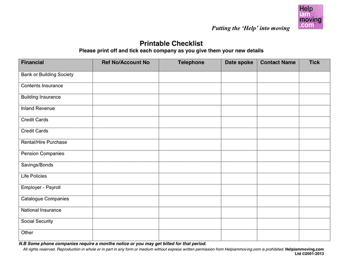 Moving House Checklist In Word And Pdf Formats