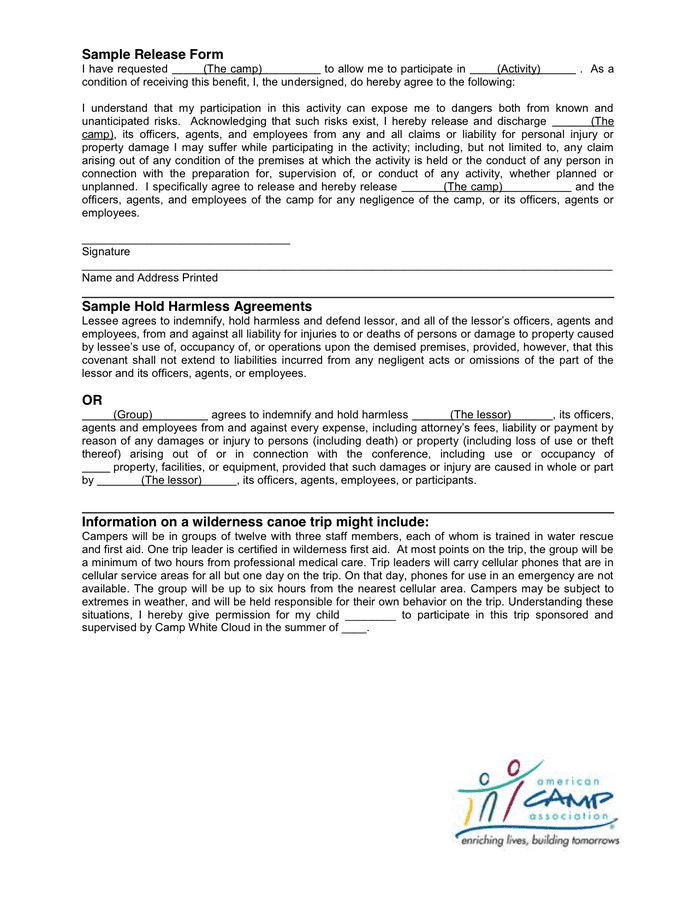 Release Forms In Word And Pdf Formats Page Of