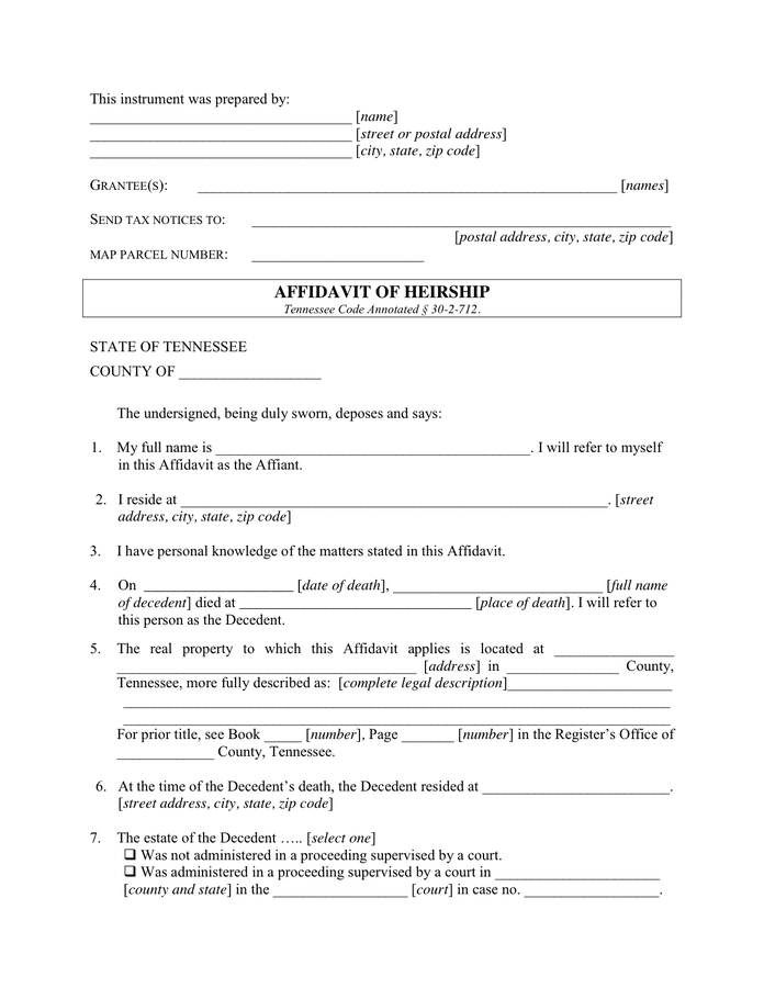 Affidavit of heirship in Word and Pdf formats