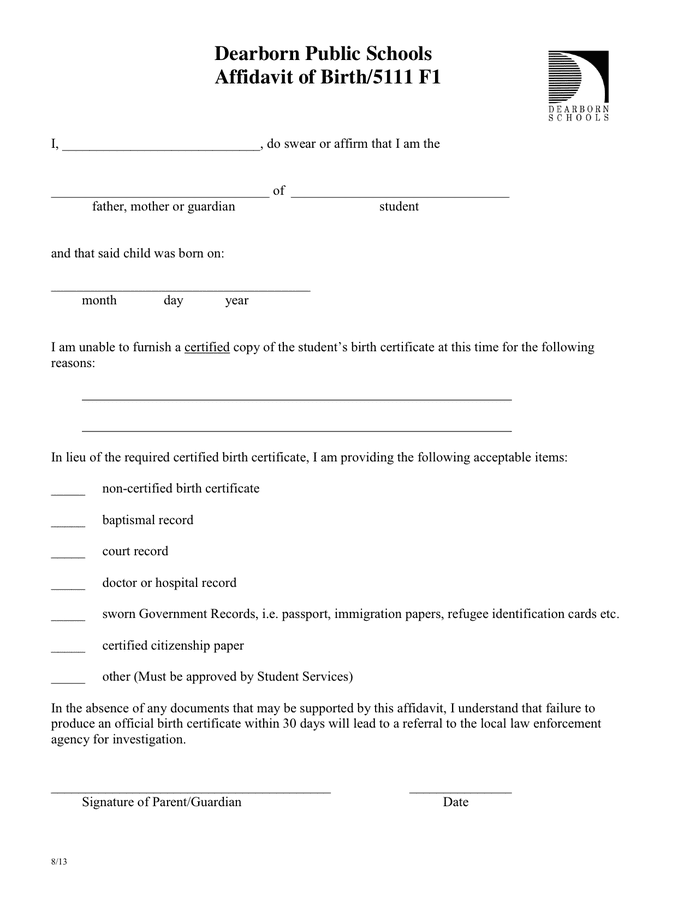 Printable Affidavit Of Birth Forms And Templates Fillable Samples